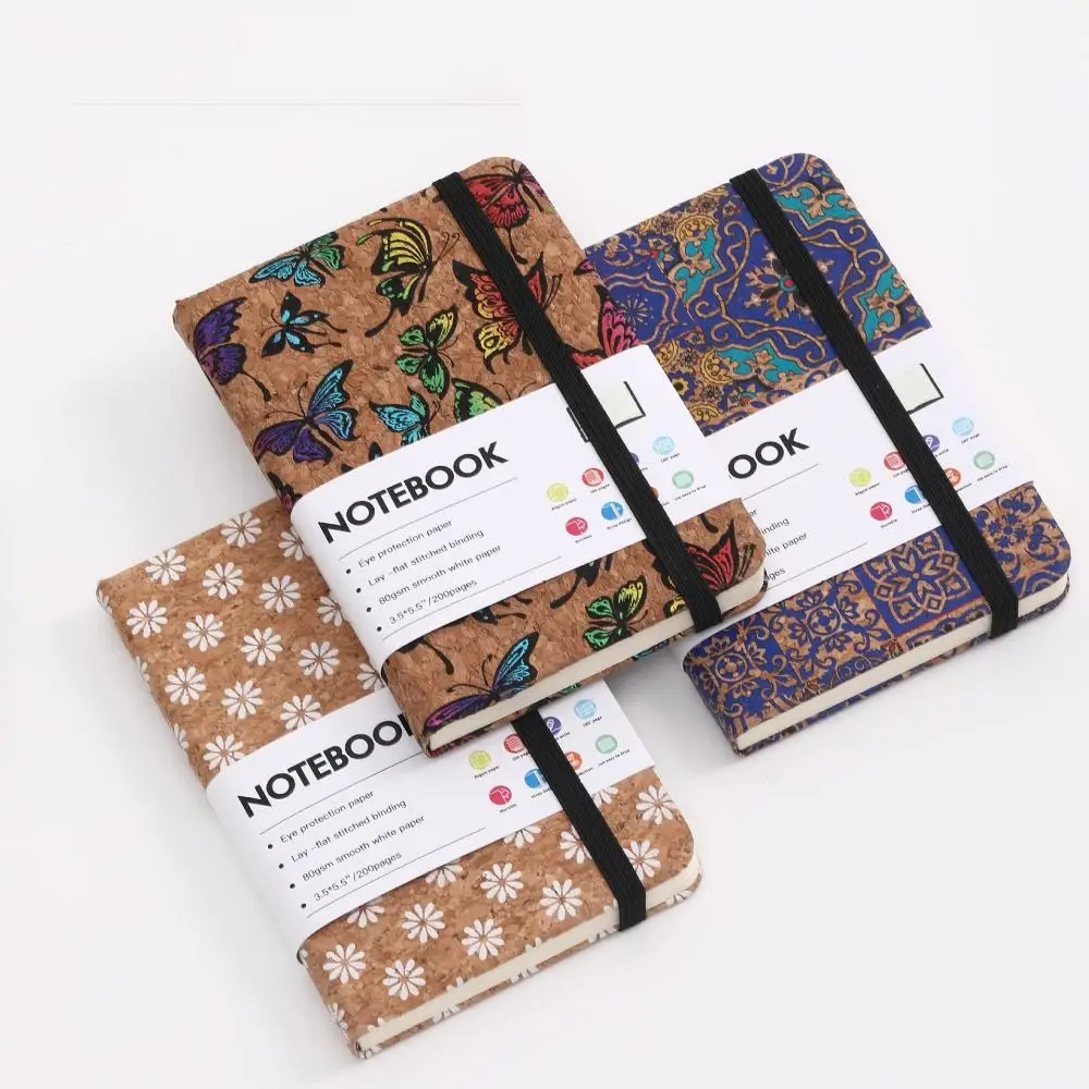 Cuaderno Retro con cubierta de cuero PU A6, patrón impreso, 200 páginas, libretas para estudiantes, libro de escritura portátil resistente al desgaste, diario para estudiantes