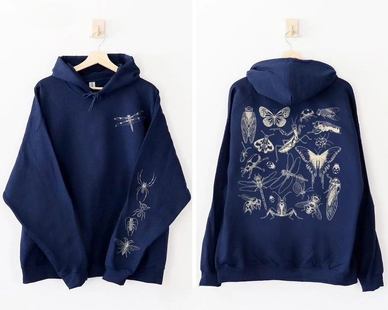 Vintage Insect Hoodie Aesthetic Entomology Sweatshirt Retro Tattoo Inspired Bug Sweater Dark Cottagecore Goblincore Clothing