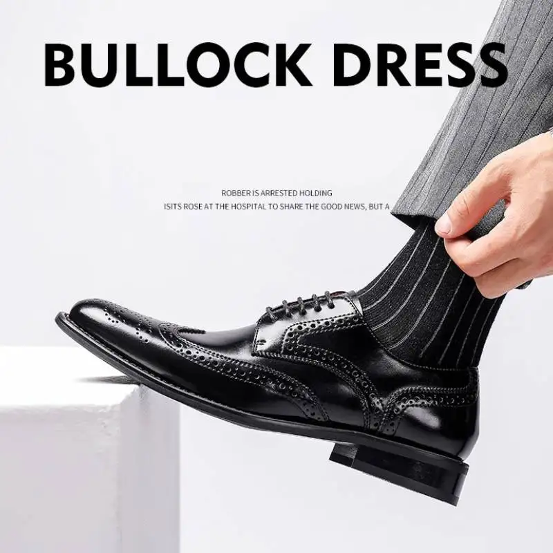 

Fashion brogue Men Dress Shoes Retro Genuine Leather Wedding Office Formal Business Shoes for Men Flats Oxfords Casual Moccasins