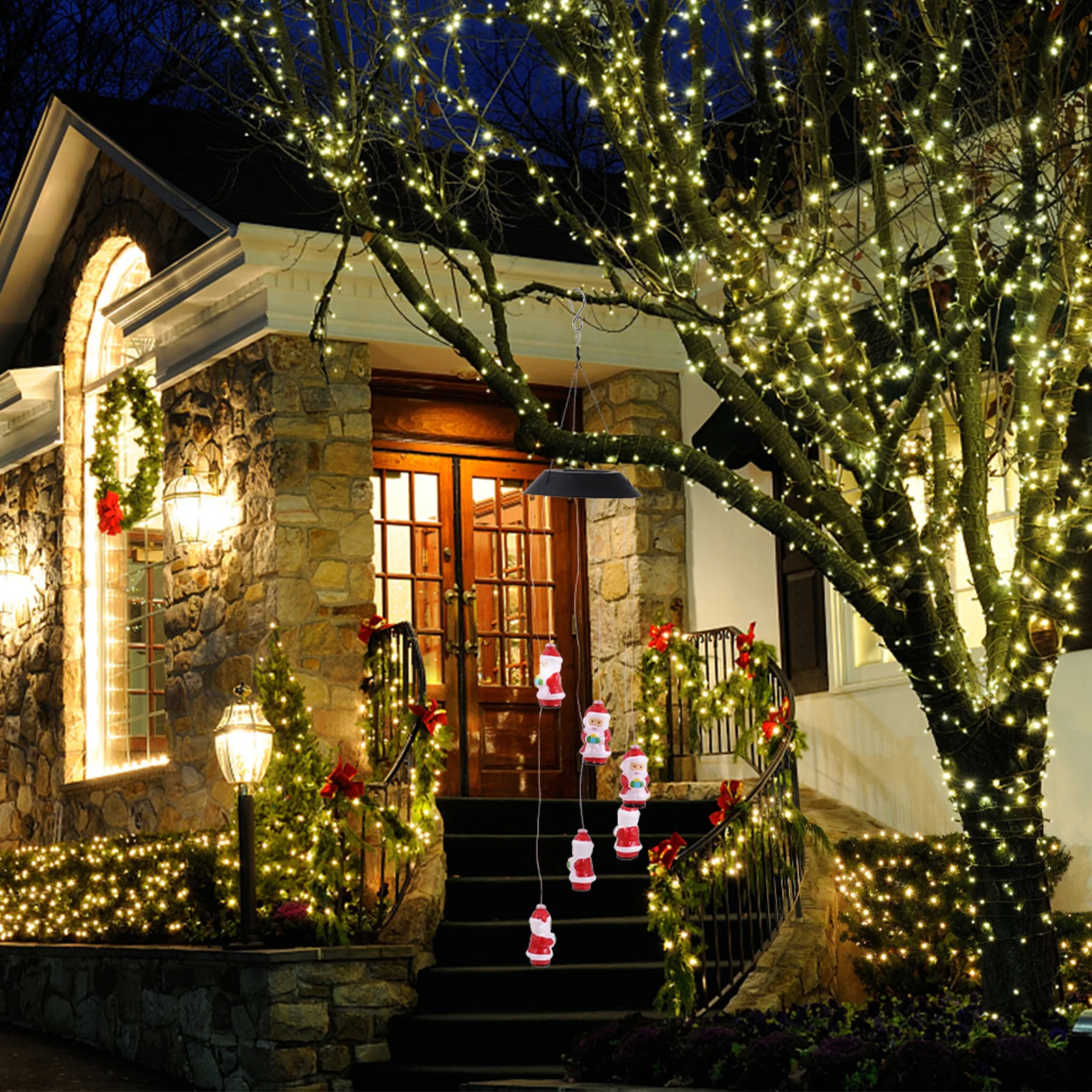 

1pc Solar Powered Santa Decoration Light Outdoor Waterproof Led Wind Chime Lamp For Garden Christmas Decorative Lighting