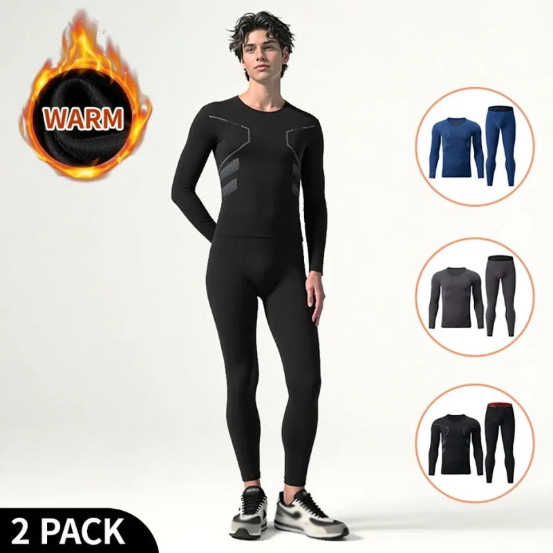 

Мужской осенне-зимний однотонный комплект из 2 предметов с круглым вырезом, модный спортивный комплект термобелья с принтом, простой и удобный