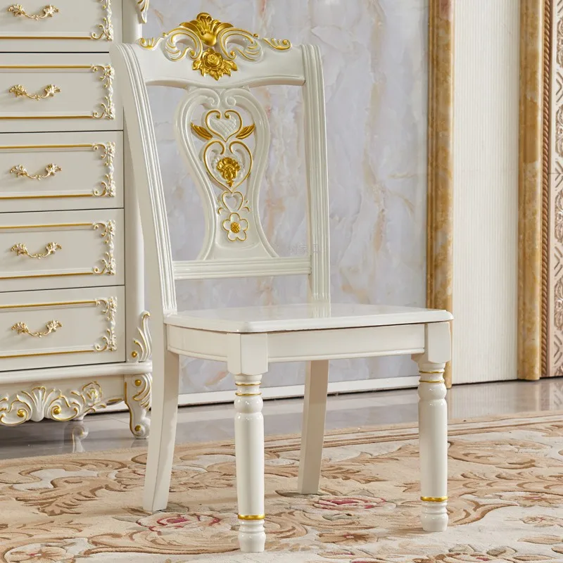 

European solid wood dining chair ivory white chair wooden chair