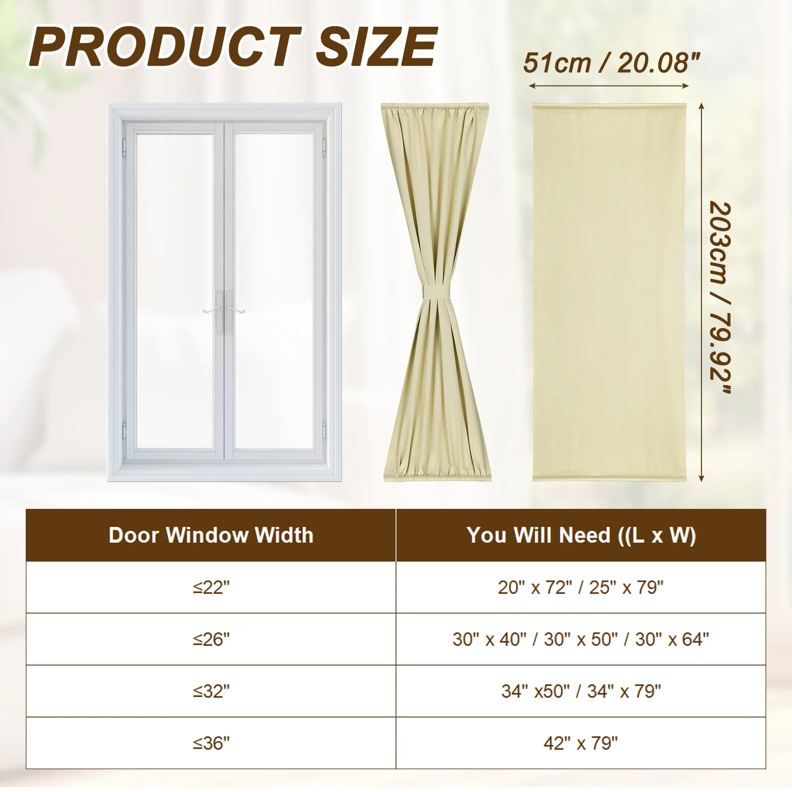 French Door Curtain,Blackout Thermal Insulated Energy Saving Drape Polyester Rod Pocket Curtains & Drapes for Kitchen Front Door