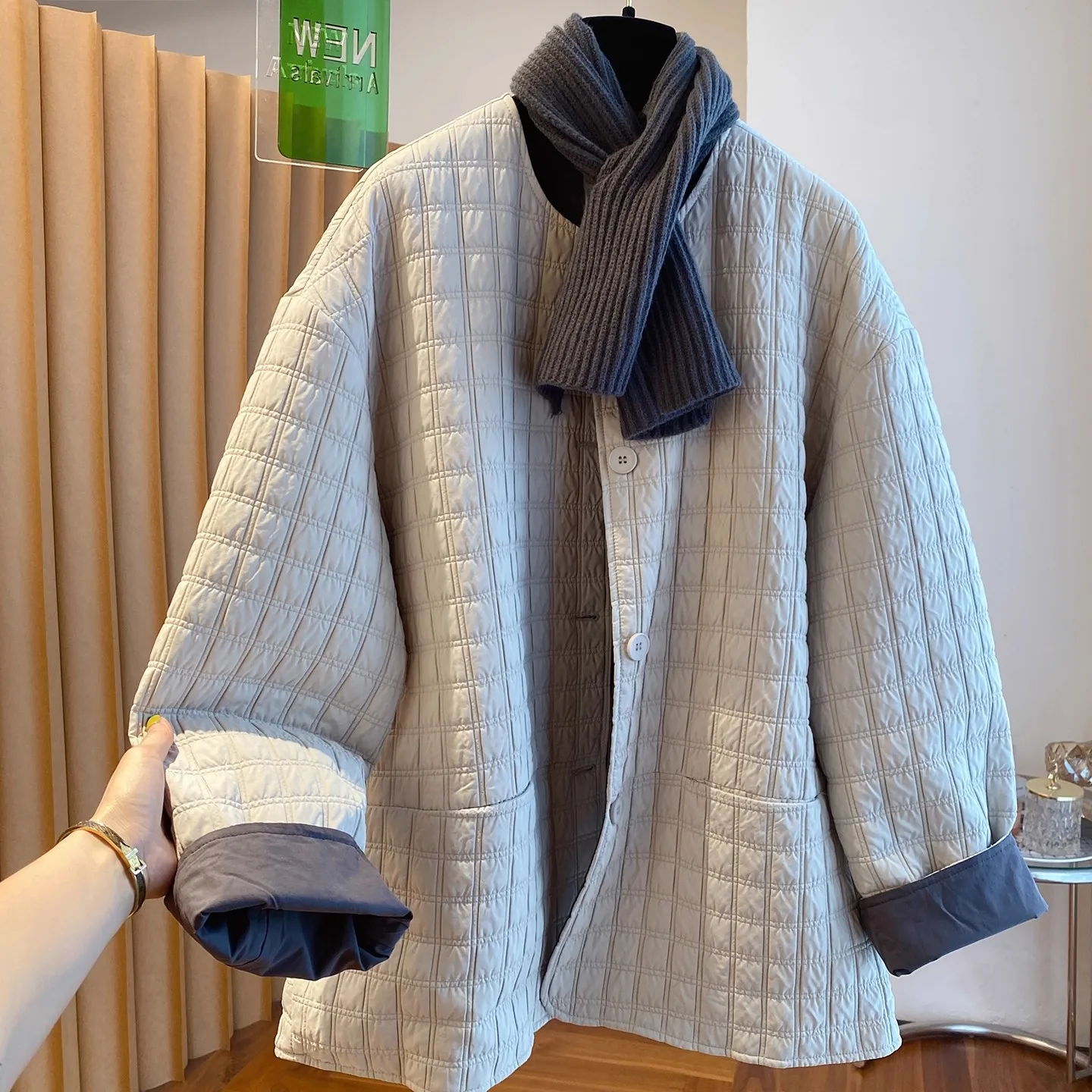 

Lightweight Cotton Jacket Women's Loose Casual round Neck Winter Outerwear Comfortable Fit Bamboo Cotton Long Sleeve Coat