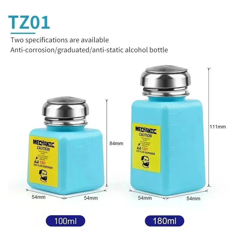 Imagem -02 - Garrafa Mecânica de Álcool 100 180ml com Tampa de Garrafa de para Reparo de Celular Plástico Líquido Antiestático Limpo Aço Inoxidável