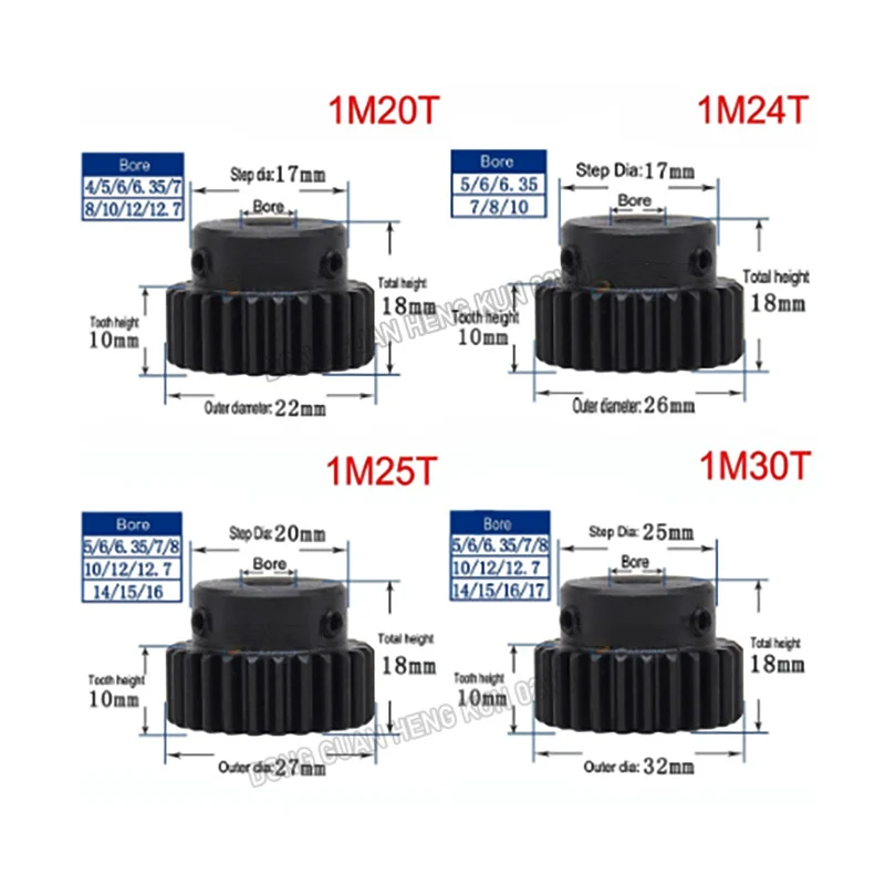

High Precision 1M30T Spur Gear 5-17mm Bore Boss Motor Gear with Rack Compatibility for Robotics/3D Printer/Industrial Machinery