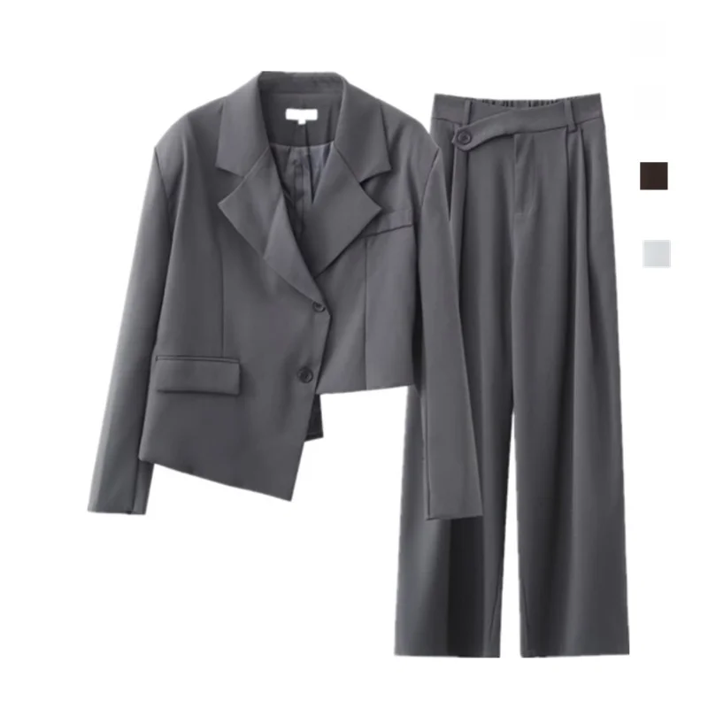 

Костюм с высокой талией и широкими штанинами, асимметричный дизайн, уникальный модный комплект Sle Ele Personali Busin, повседневная женская одежда