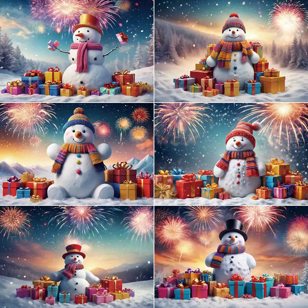 

MOON.QG Christmas Snowman Backdrop Photography Fireworks Xmas Tree Winter Photozone Background Baby Studio Photozone Accessories