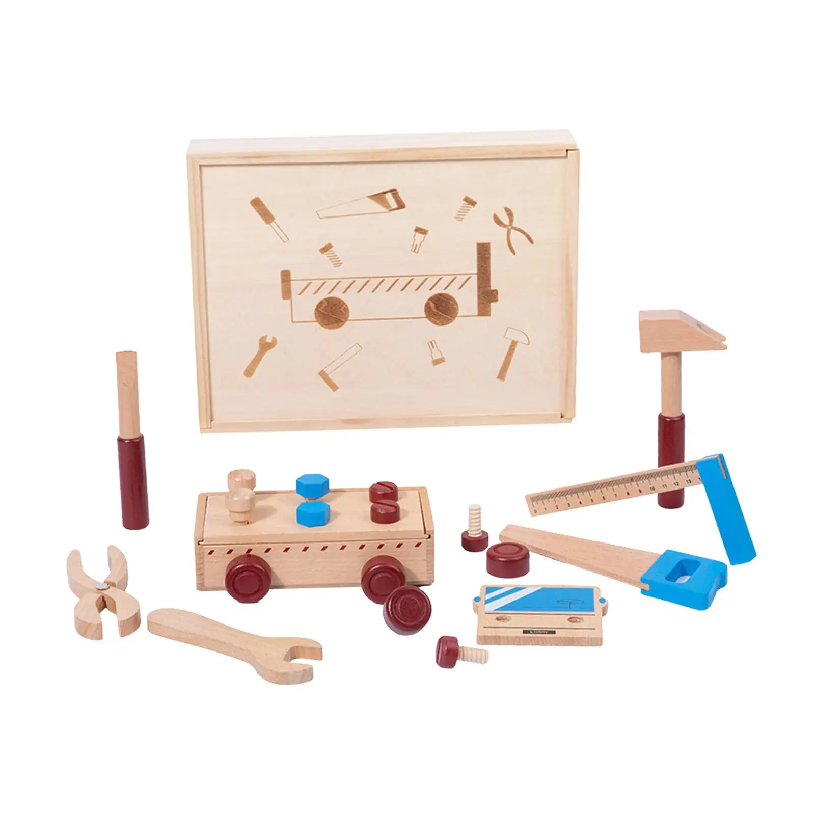 

Wooden Nuts and Bolts Set Building Construction Sets Toys Travel Toy Tool Box Toys for Boys Kids Girls Toddlers Children