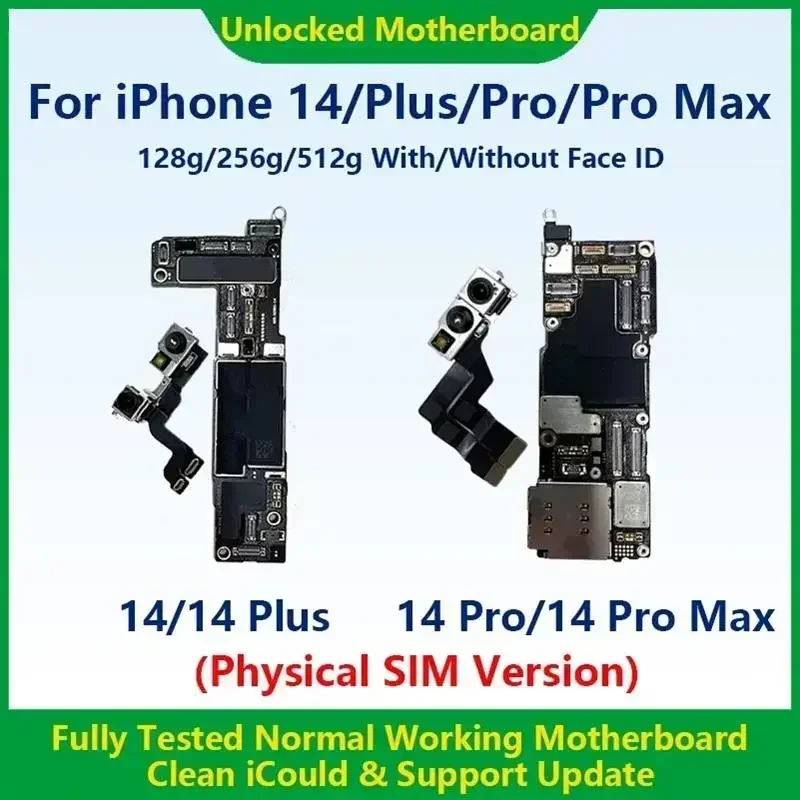 

New! Fully Tested Authentic Mainboard For iPhone 14 Pro Max Unlocked Motherboard With Face ID Cleaned iCloud Physics SIM