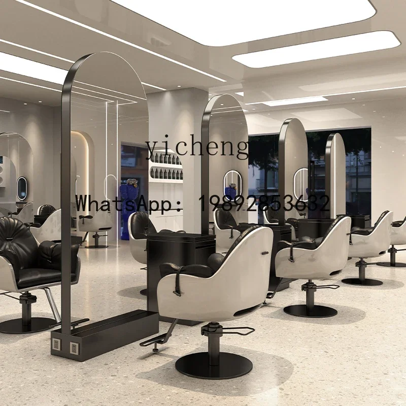 L21- Internet celebrity single and double-sided haircut floor mirror simple stainless steel hairdressing mirror with light
