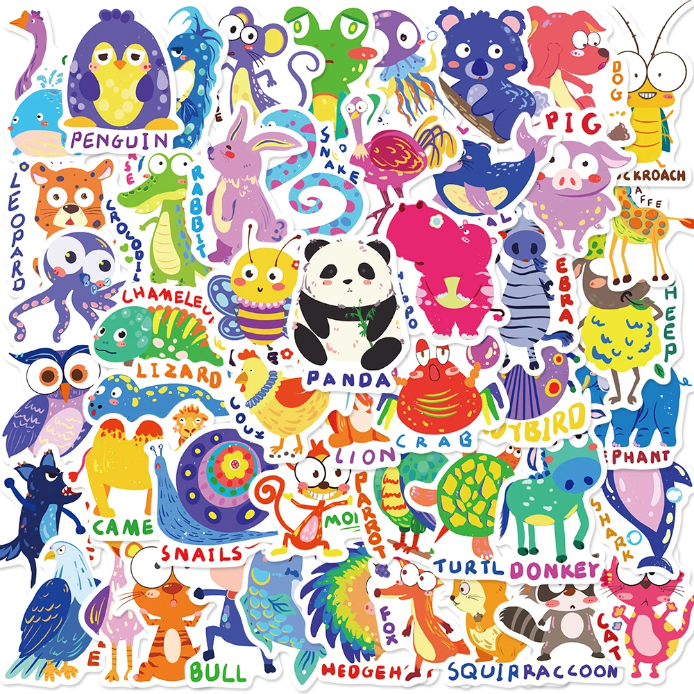 

50 PCS Waterproof Vinyl Cartoon Animal Stickers Durable for Kids Skateboard Laptop Water Bottle Party Favors Classroom Rewards