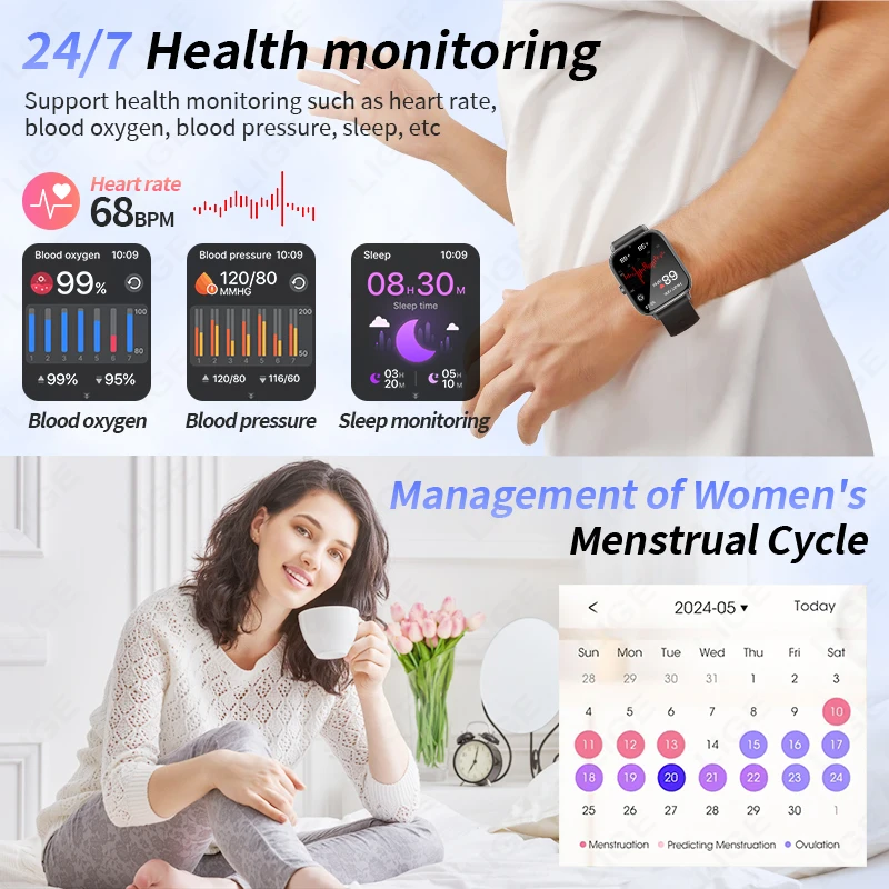 LIGE Mode Frauen Smart Uhr Frauen Benutzerdefinierte Uhr Gesicht Stimme Assistent Drahtlose Anruf Smartwatch Gesundheit Sport Armband 2025