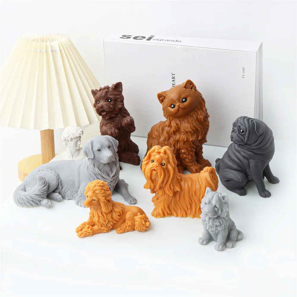 Dog/Cat Pet Statue Candle Mold Teddy/Chinchilla/Garfield/Poodle/Bichon Candle Mould Making Food Grade Silicone tool Home Decor