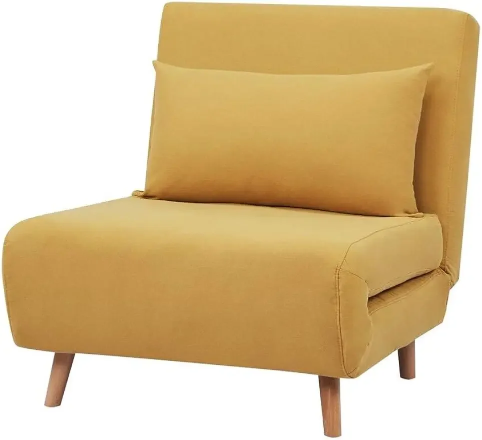 GIA-Tri-Fold Convertible Polyester Sofa Bed Chair, Removable Pillow and Legs, Yellow