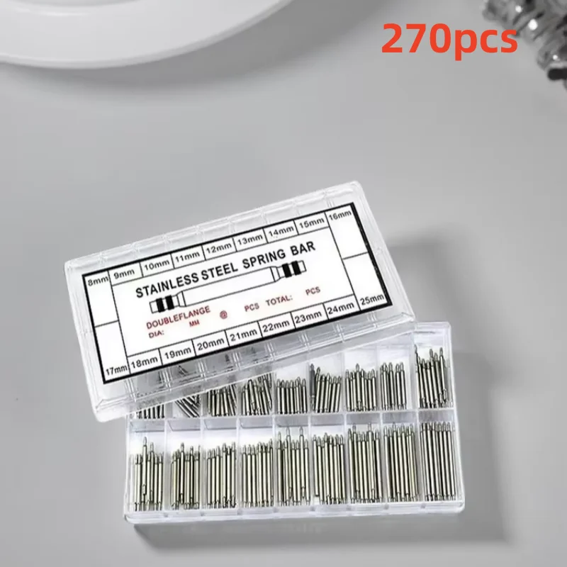 270pcs Stainless Steel Spring Bars Set Diameter 1.5mm Length 8mm-25mm Watchband