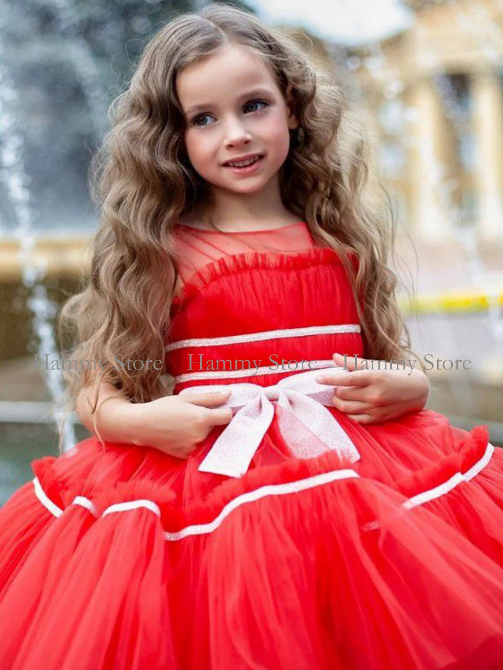 Abito da prima comunione per bambini Scoop abito da ballo senza maniche Tutu Dance Party Gown Bow Puff Flower Girl Dress abiti da spettacolo