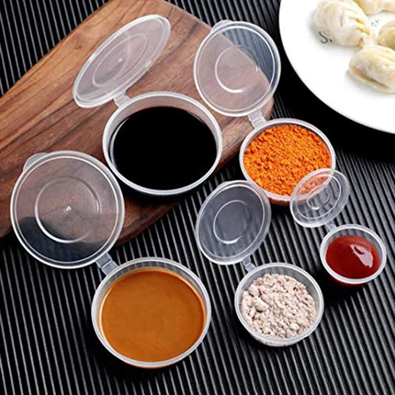 50Pcs/set Plastic Takeaway Sauce Cup Containers Food Box With Hinged Lids 25/50ml Pigment Paint Box Palette Disposable Box