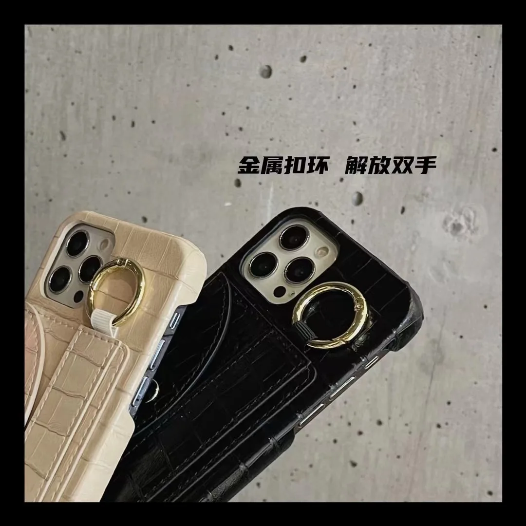 Luxury Crocodile Pattern Phone Case for iPhone 14 Diagonal Strap Lanyard XR XS Max Card Wallet 7 8 Plus 11pro Protection Cover