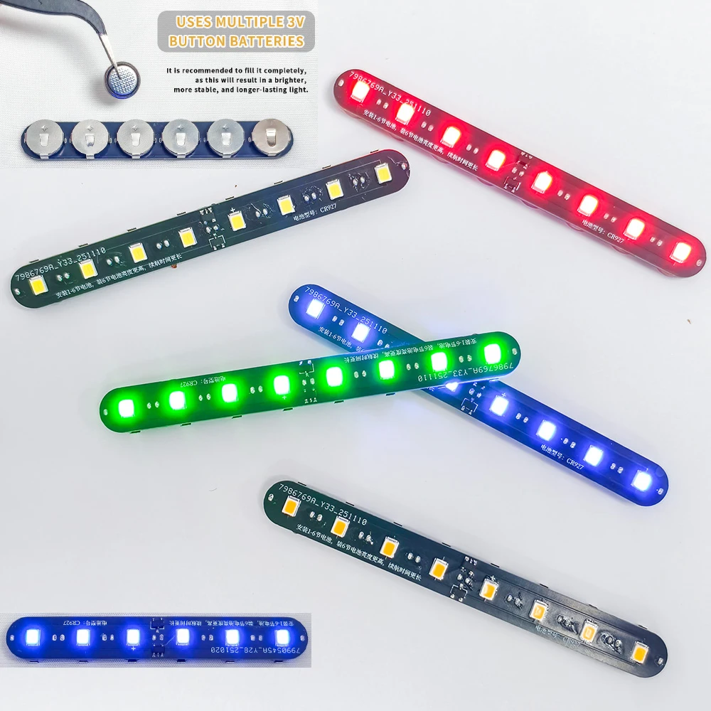 Lampa LED 6-8 głowic o super jasności, 3 tryby, sterowanie magnetyczne, do samodzielnego montażu, do mikrokrajobrazów, modeli samochodów/rowerów/robotów/domków dla lalek, z baterią.