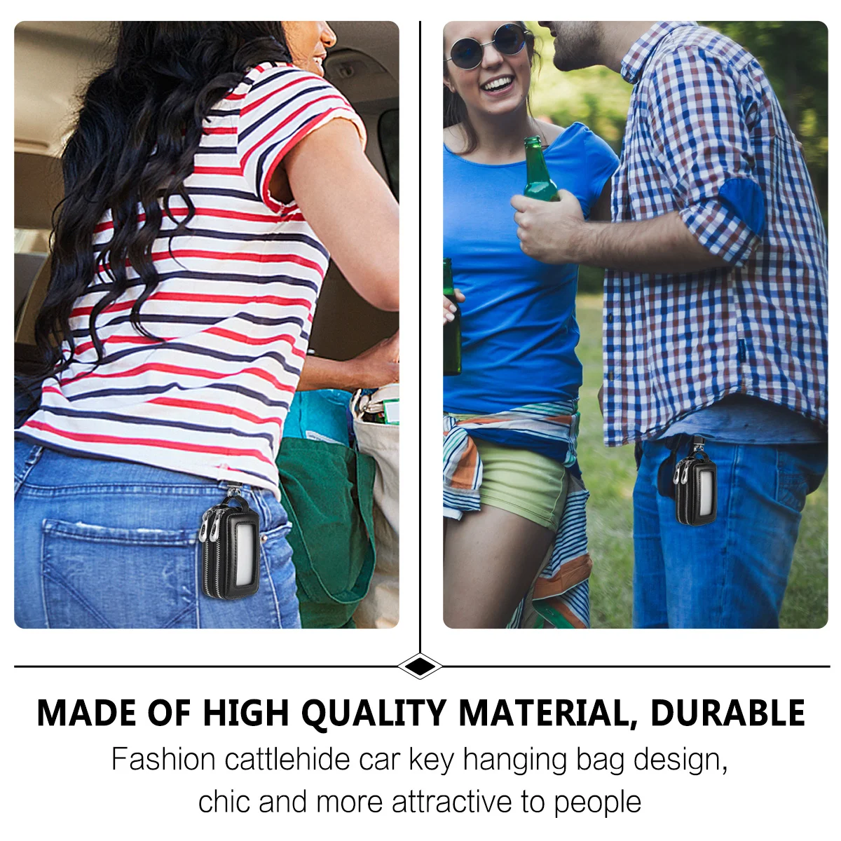 

1pc Car Bag Cattlehide Large Capacity Storage For Keys Coins Cash Waist Hanging Pouch Car Key Holder Zipper Key Bag