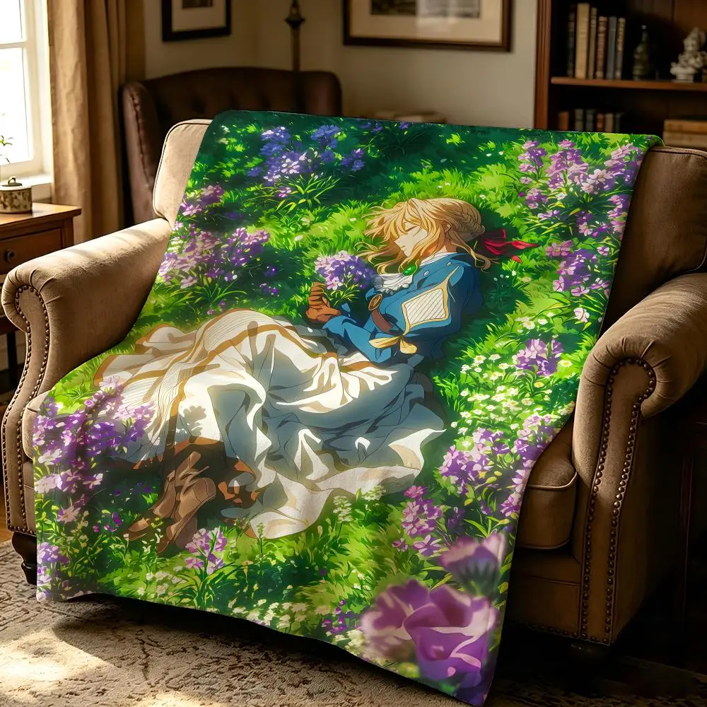 anime V-Violet Evergarden-n Throw Thick Comfort Flannel Quilt, Multi-scene Use Indoor Outdoor Daily Nap