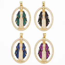 OCESRIO Big Virgin Mary Pendant for Necklace Cubic Zirconia Copper Genuine Gold Plated Enamel Charm for Jewelry Making pdta693