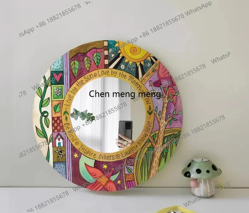 CC182 Medieval Art Mirror Decorative Painting Small Round Table Top Ornament French Makeup Mirror Wall Hanging