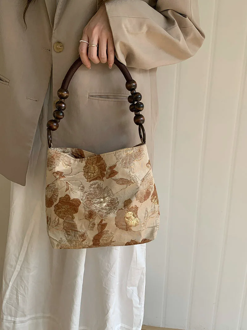 

TRSYPHXM 2025 new Caramel color low-key retro jacquard fabric shoulder bag, summer new style shoulder bag, armpit bag, handbag