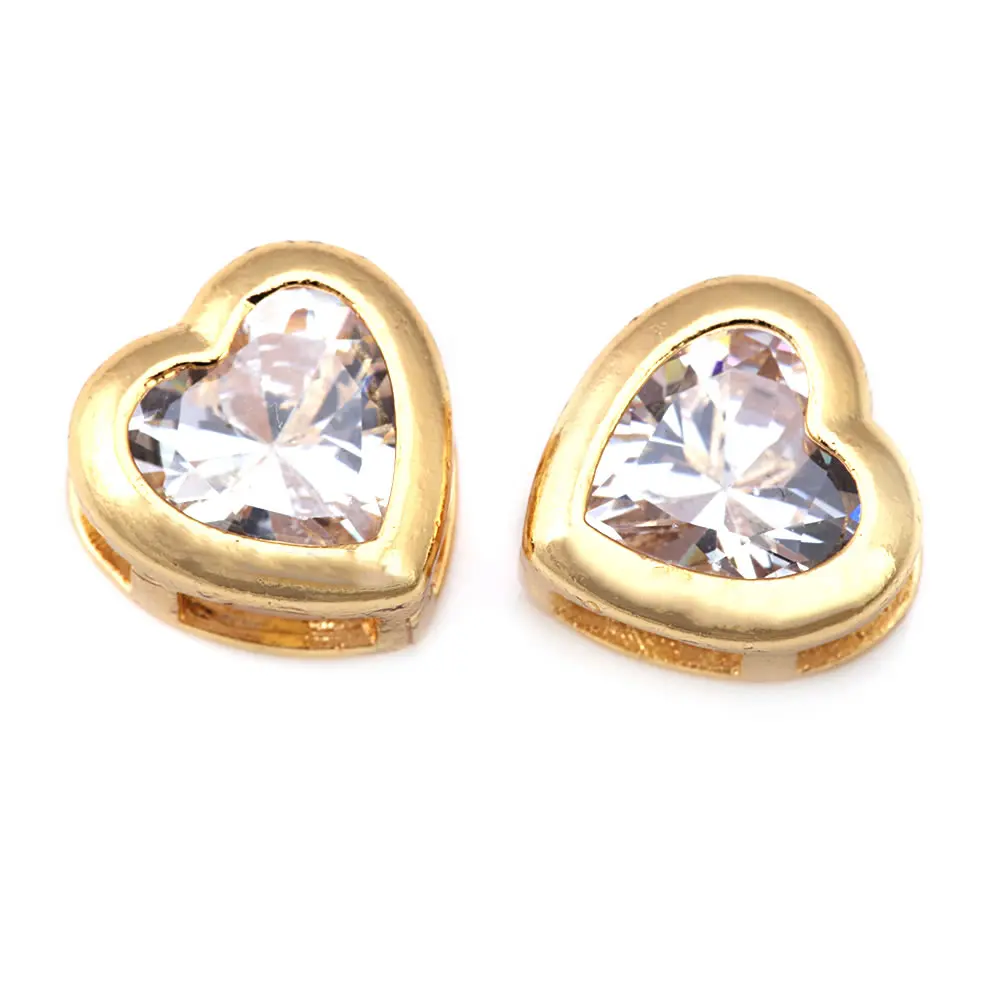 6PCS 6MM 7MM 8MM 9MM High Quality 18K Gold Color Brass with Zircon Heart Charms Spacer Beads Bracelet Beads Jewelry Making