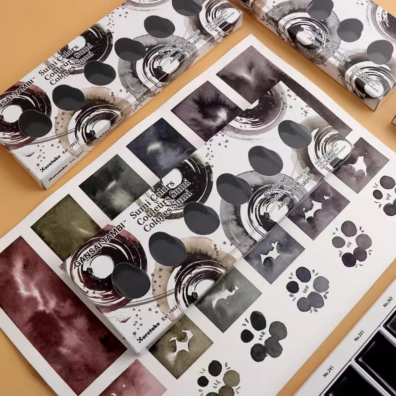 Японский Kuretake GANSAI TAMBI, однотонный акварельный пигмент Суми, цвет, 6 цветов, художник для начинающих, живопись, товары для рукоделия