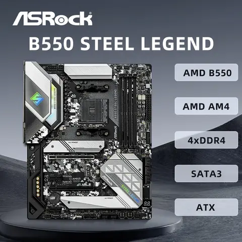 ASRock B550 Steel Legend Motherboard Support Ryzen 9 5900X Ryzen 7 5700X3D 5800X3D CPU 4xDDR4 4733MHz M.2 mATX AM4 Mainboard