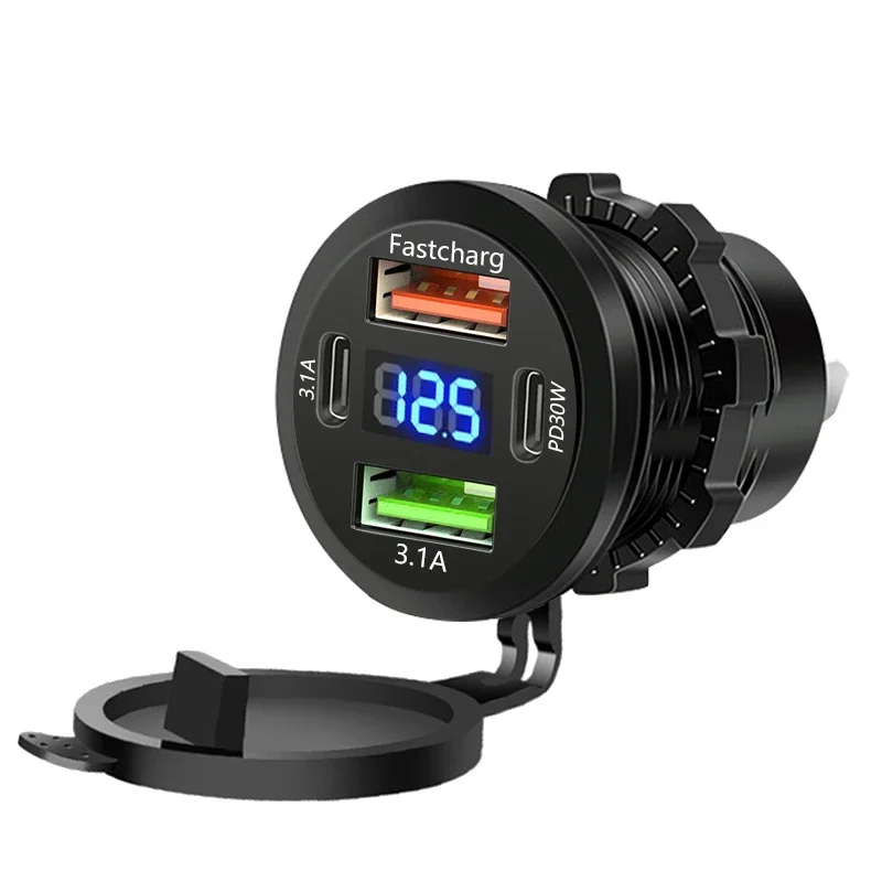 Qiilu Autolader Met Dubbele QC3.0 USB-poort – 12/24V, Waterdicht, Stofdicht, Voor Auto, Motor En Boot, Incl. ABS-afdekking