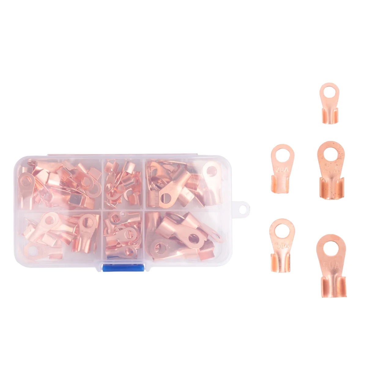 Terminali Terminali ad anello in rame a cilindro aperto Kit di assortimento di connettori a crimpare per cavi OT 10A 20A 30A 40A 50A (confezione da 70)