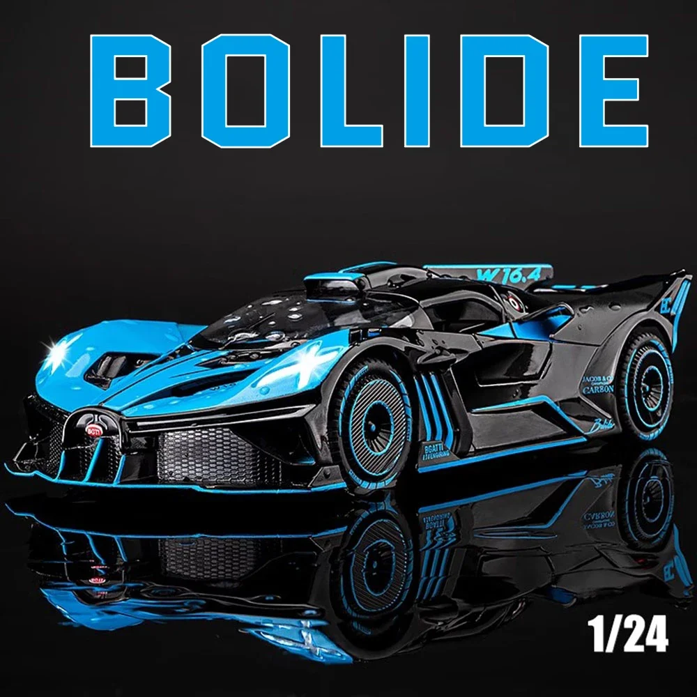 Coche deportivo Bugatti Bolide 1:24, modelo de juguete de aleación, sonido fundido a presión, luz extraíble, absorción de impacto, supercoche, vehículo, regalos de navidad