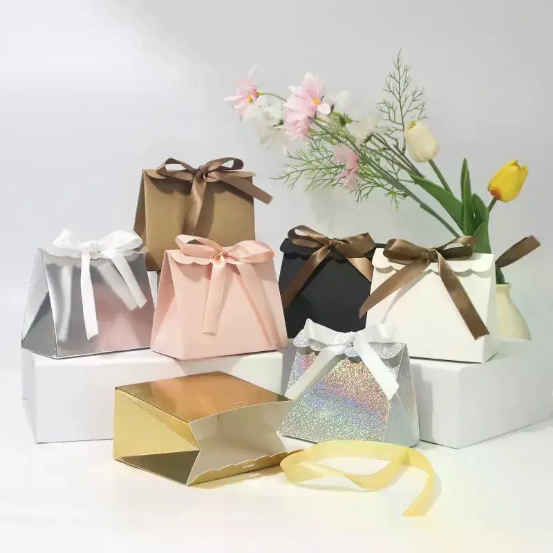 5PCS Exquisite Bow Decor Compact Lightweight Paper Candy Pouch Decorative Storage Box For Birthday Party Thank-you Small Gifts