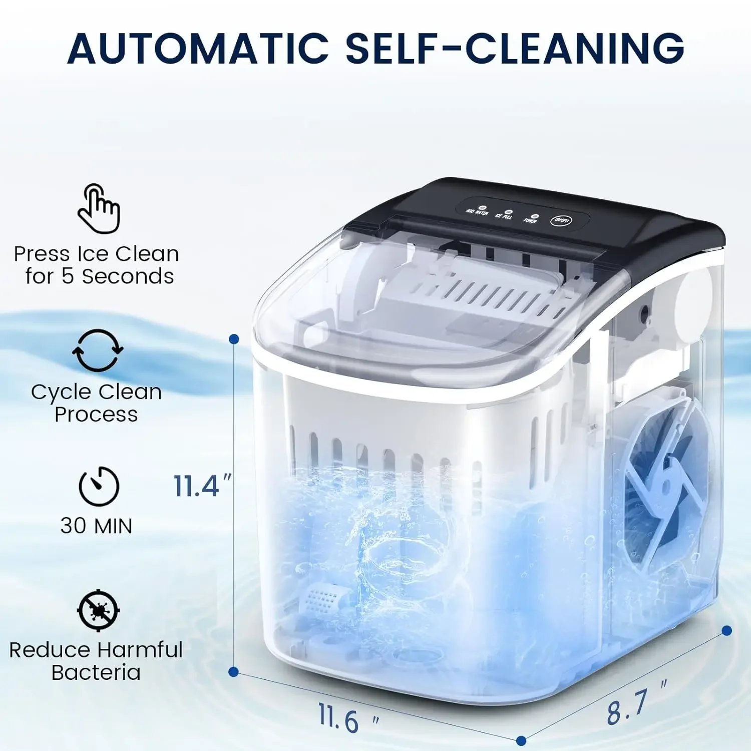 Enhanced Stainless Steel Countertop Ice Maker, Quick 9 Cubes em 6-8 Mins, Conveniente Máquina de Gelo Auto-Limpeza, 26Lbs, 24H Capacidade