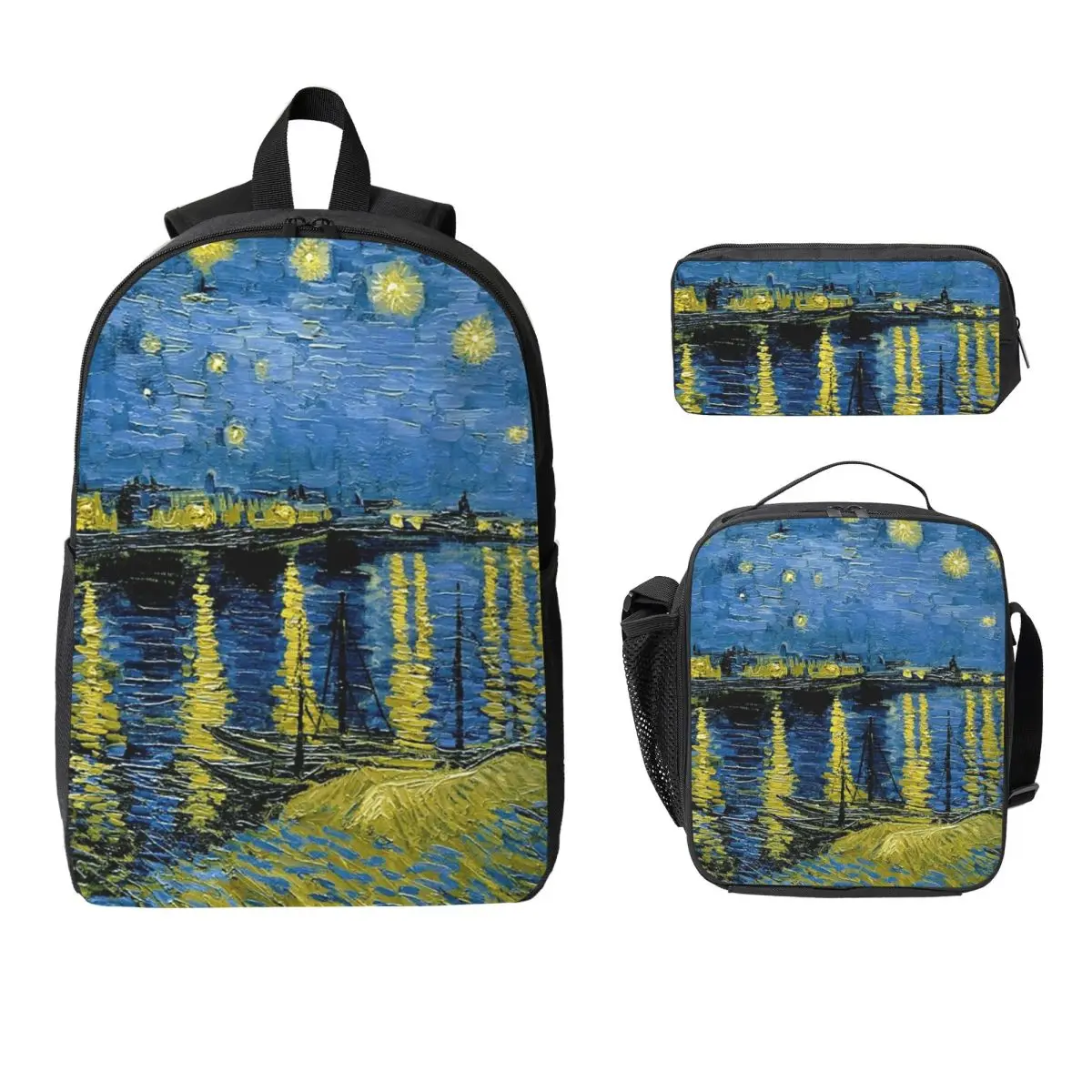 Starlight Night Van Gogh Backpack Boys Girls BookBag School Bag Laptop Shoulder Bags 3ps Insulated Lunch Bag Pencil Case