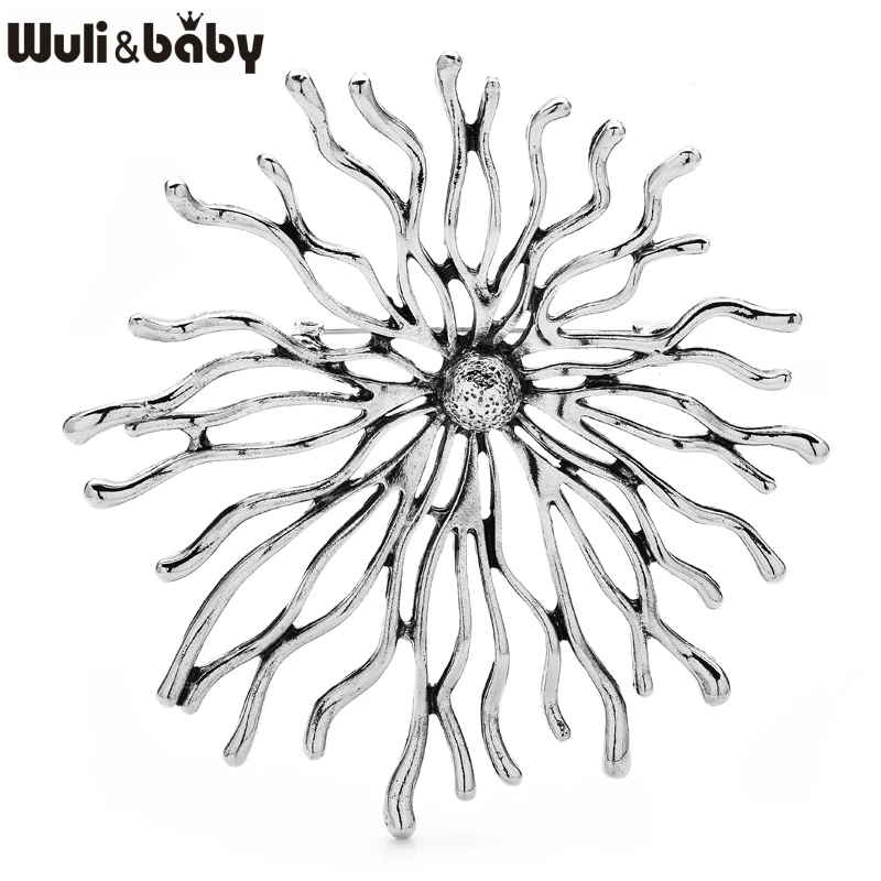 Wuli&baby Vintage Art Design Sun Shine Brooches For Women Unisex 2-color Metal Round Party Casual Brooch Pins Gifts
