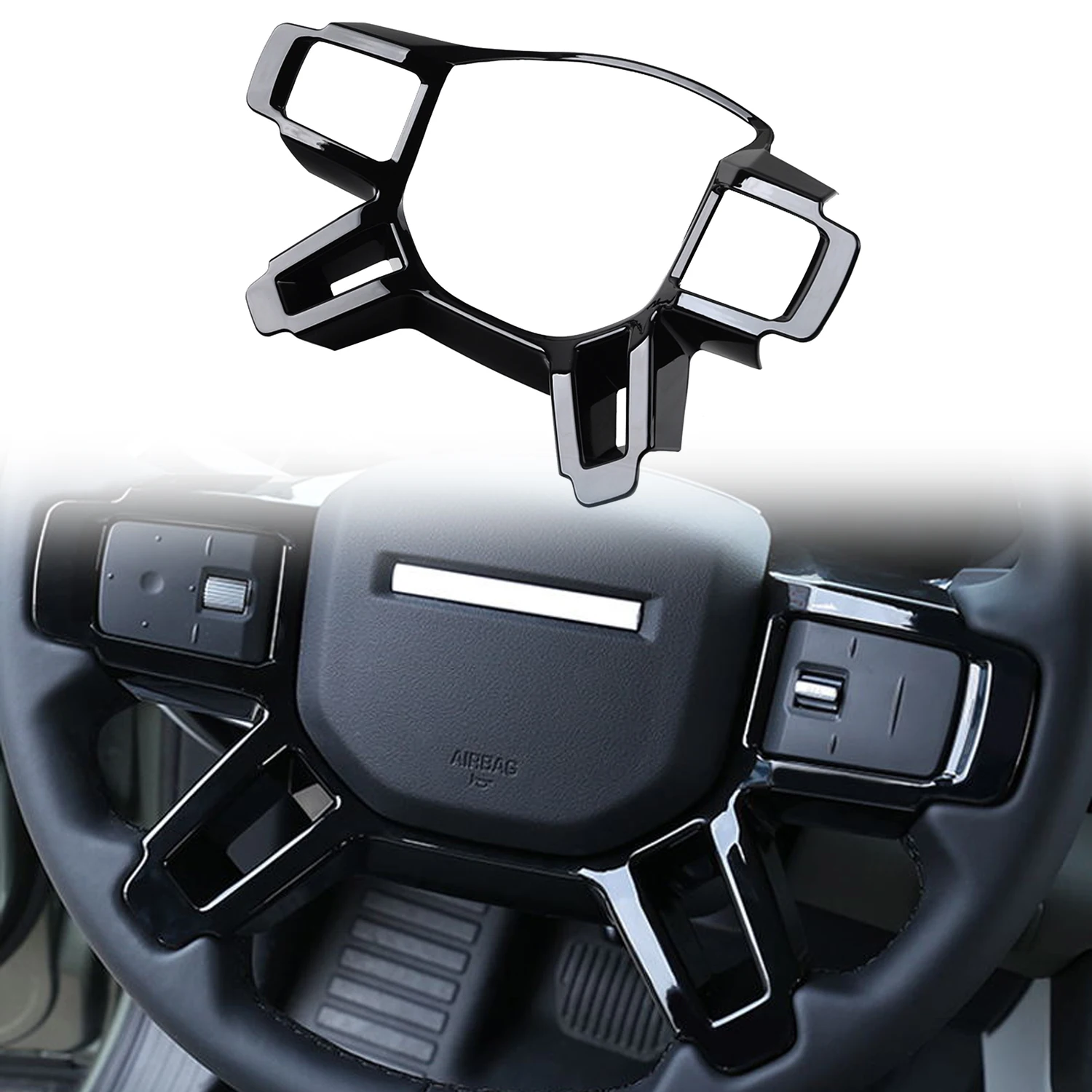 

Для Land Rover Defender 110 2020-2024 глянцевый черный внутренний чехол на руль, накладка из АБС-пластика, автомобильные аксессуары, 1 шт.