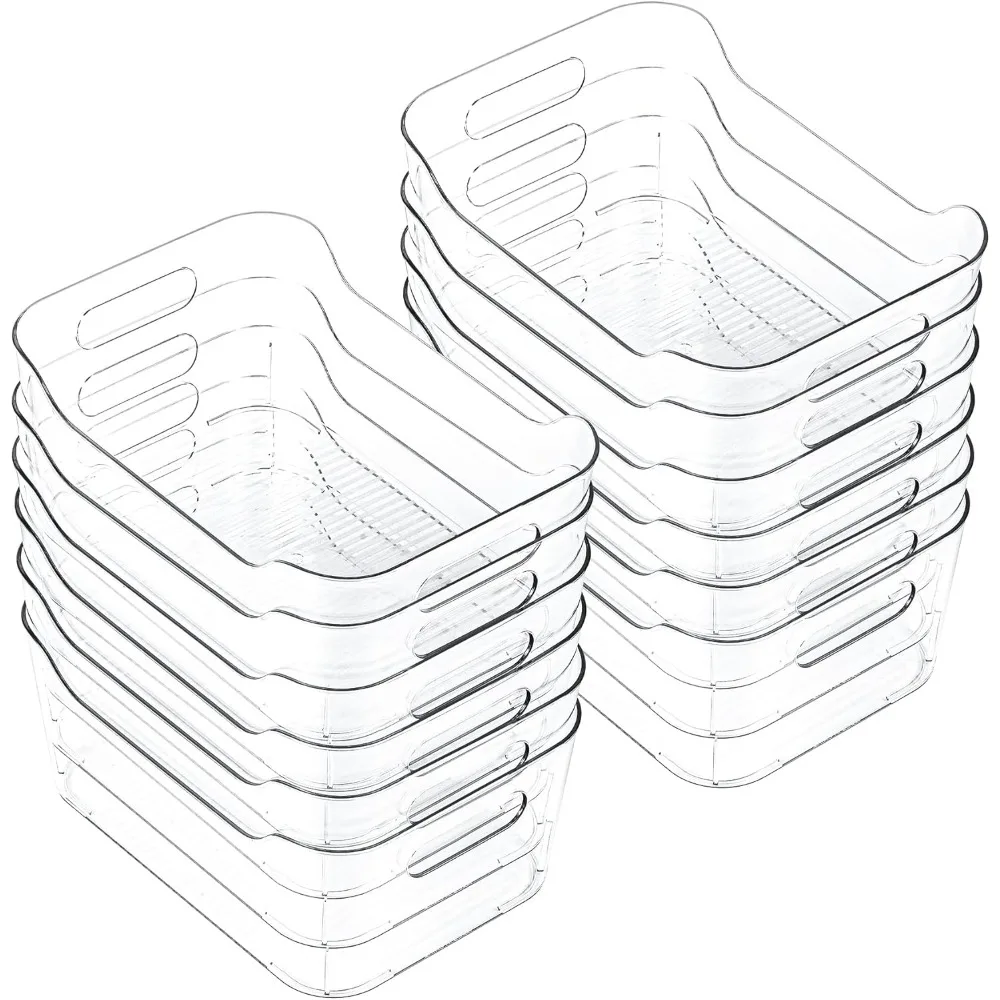 Contenedores de almacenamiento de plástico transparente, juego de 12, contenedores de organización y almacenamiento multiusos para despensa, gabinete, refrigerador, congelador,