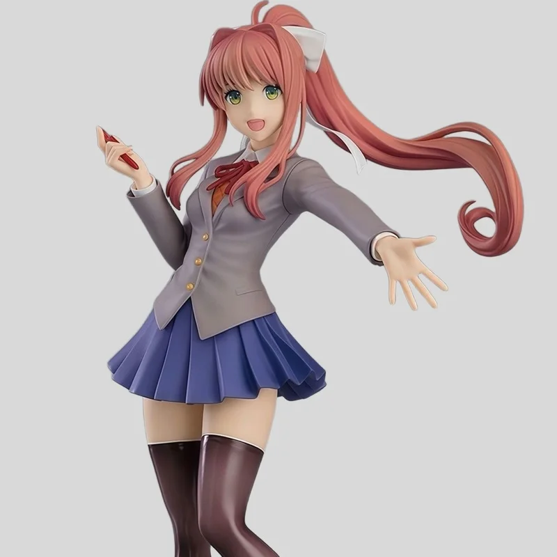 Doki Doki Literature Club Monika Schuluniform Stehende Anime Figur Modell Niedliches Hübsches Mädchen Desktop Ornament Sammlerspielzeug