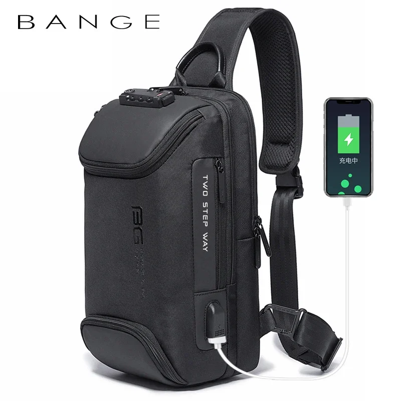 Bange Multi functional Men's Oxford Crossbody Bag Anti-theft Shoulder Bags Short Trip Messenger USB Charging Chest Bag Pack