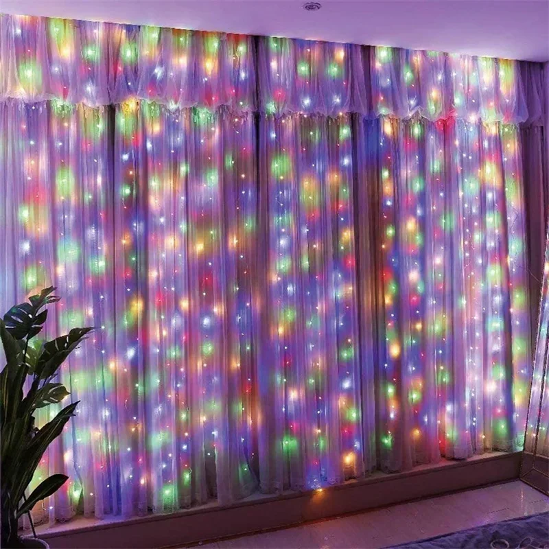USB-Fernbedienung, 6 x 3 m, LED-Vorhang, Girlande auf dem Fenster, Lichterkette, Hochzeit, Weihnachtsdekoration für Schlafzimmer, Zuhause, Neujahr – Detail 5