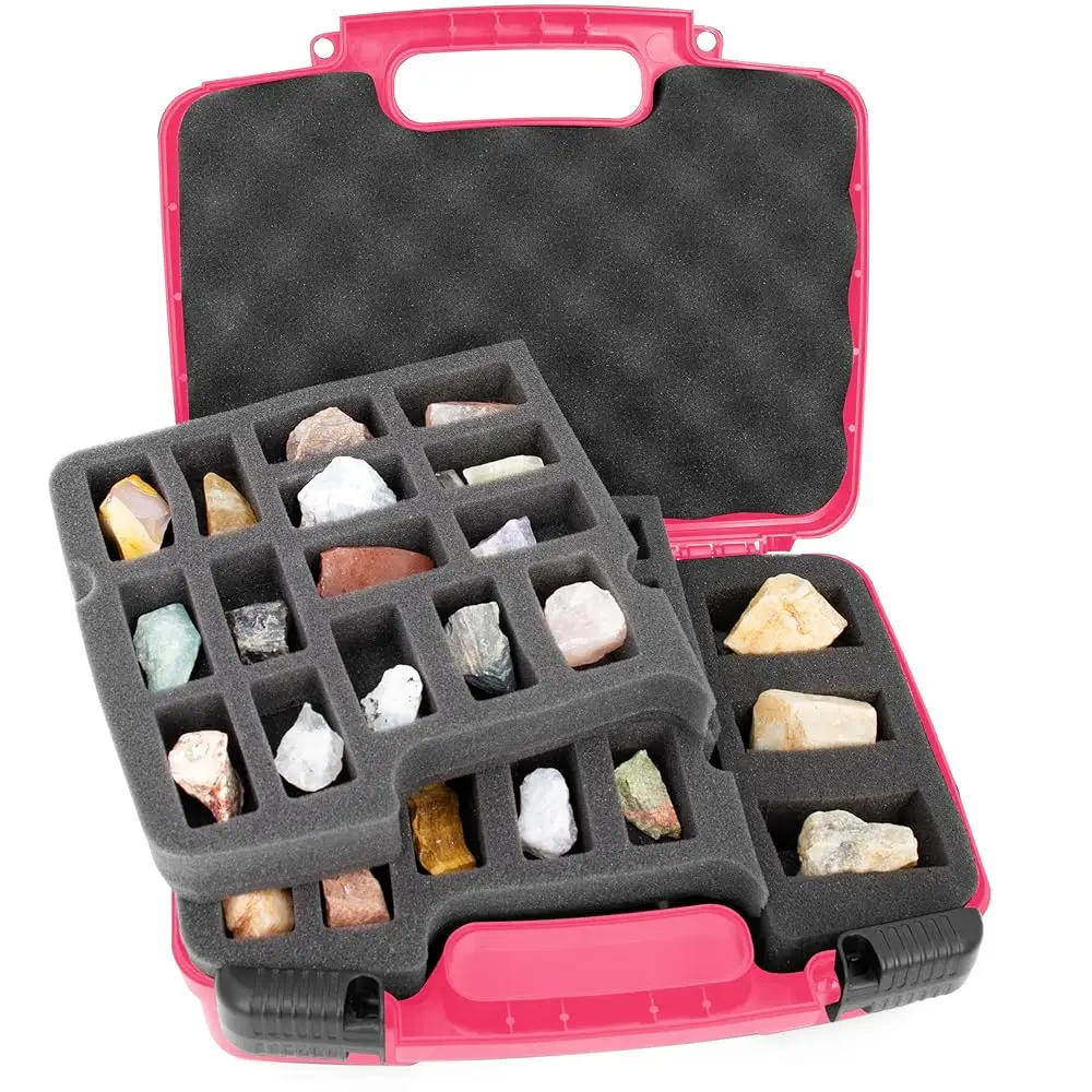 

Ro Collection Travel Case - 30 Slot Ro Collection Box With Two Pre-Cut Foam Trays, Protective Crystal Storage Travel Case With