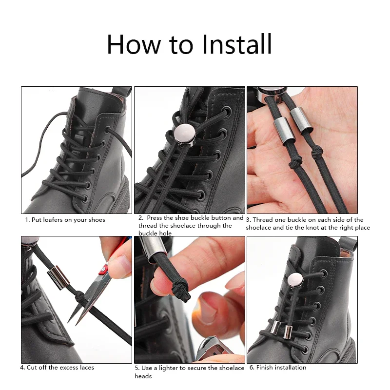 1 Pair Elastic Shoelaces For Sneakers No Tie Shoe Laces Metal lock Quickly Put On And Take Off Lazy Shoes Lace Round Rubber band