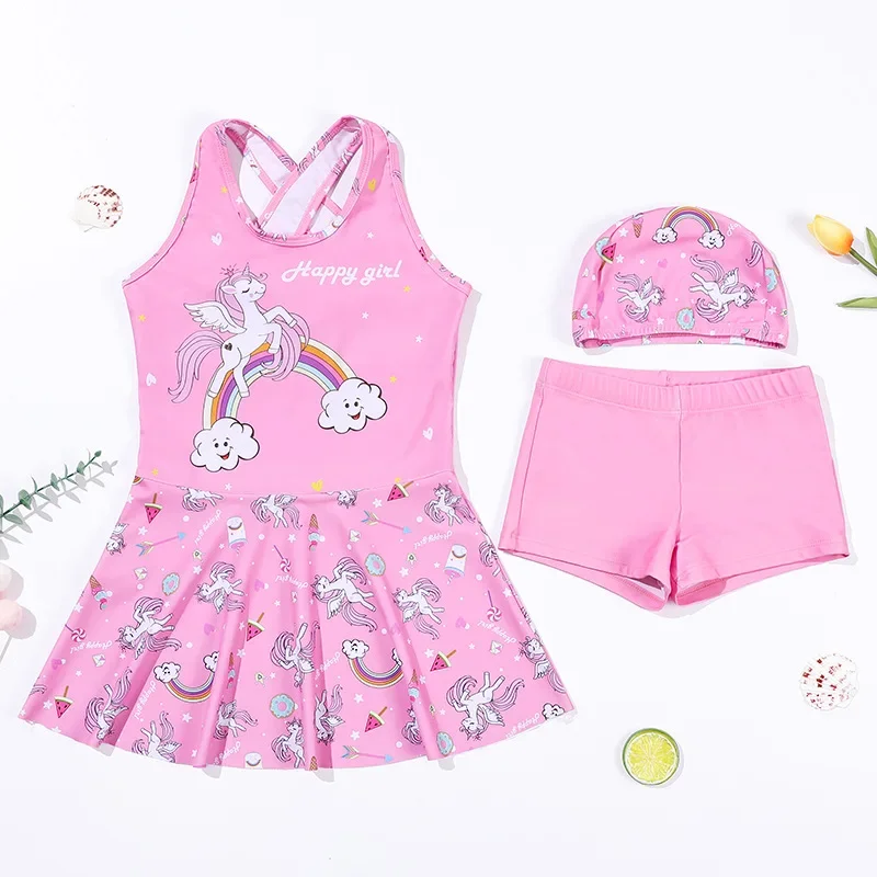 Maillot de baño cosplay licorne pour enfants, combinaison en dentelle plissée pour filles d'âge moyen et jeunes filles