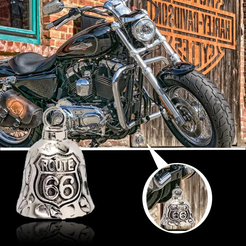 Route 66 Lucky Bell Pendant Motorcycle Bell Necklace Men\\'s Biker Fashion Rock Exorcist Lucky Jewelry