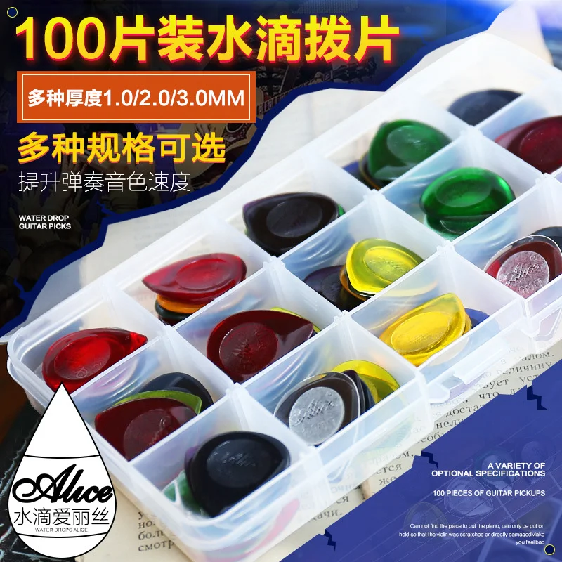 100pcs Alice Guitar Bass Picks AP-100JS Durable Clear Pure Color Plectrum 1.0 2.0 3.0 Mixed Small Size with Guitar Pick Case Box