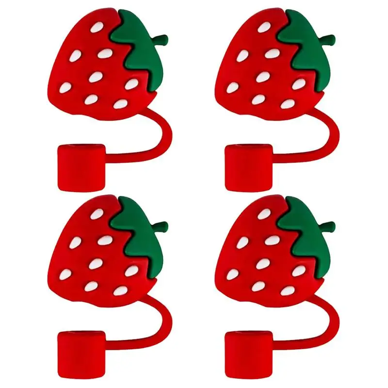 Straw Covers Caps Tips Silicone Cover Cap End Strawberry Tip Protector Straws Drinking Topper Plugs Reusable Dust Decorative